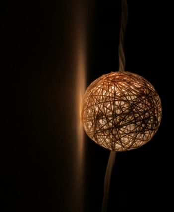 Photo Rattan spherical bedside wall lamp