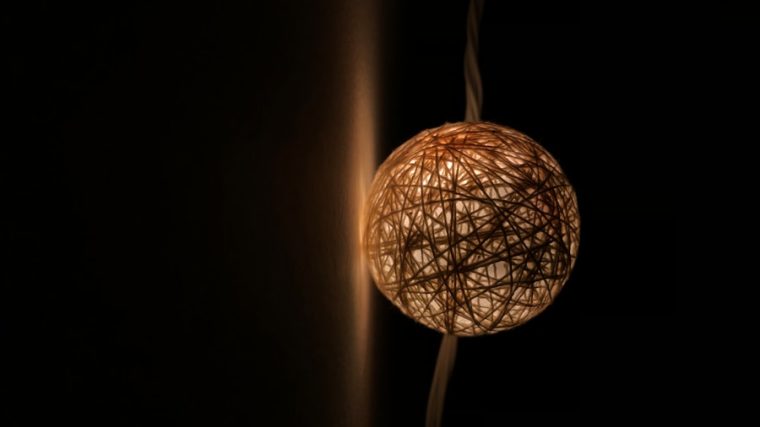 Photo Rattan spherical bedside wall lamp