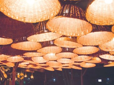 Photo rattan woven basket chandelier